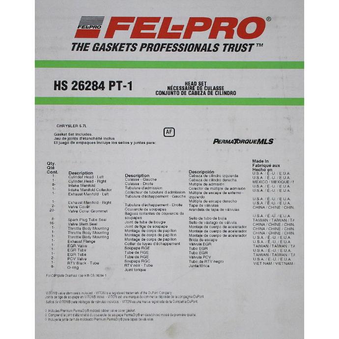Head Gasket Compatible with : 2005-2008 Chrysler 300 V8, 5.7L 345cid, OHV 16 Valve / 2007-2008 Aspen V8, 5.7L 345cid / 2005-2008 Jeep Cherokee V8, 5.7L 345cid - 2004-2008 Dodge Durango V8, 5.7L 345cid / 2005-2008 Magnum V8, 5.7L 345cid / 2003-2008 Dodge Ram 1500 V8, 5.7L 345cid