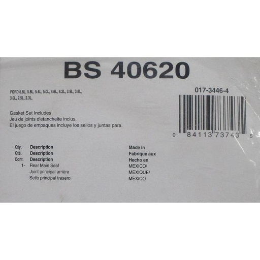 [BS40620FEL] Rear Main Crankshaft Seal Set Compatible With :  1986-1987 Ford Aerostar L4, 2.3L / 140 CID SOHC 8 Valve, 1995-2000 Countour V6, 2.5L / 155 CID DHC 24 Valve, 2001-2012 Escape V6, 3.0L 181 CID DOHC 24 Valve, 1983 F-100 V6, 3.8L / 232 CID OHV 12 Valve, 2004-2007 Freestar V6, 3.9L / 238 CID OHV 12 Valve, E-150 V6, 4.2L / 256 CID OHV 12 Valve, 1992-2011 Crown Victoria V8, 4.6L / 281 CID SOHC 16 Valve, 1983-1996 Bronco V8, 5.0L / 302 CID OHV 16 Valve, 2000-2005 Excursion V8, 5.4L / 330 CID SOHC 16 Valve, 2013-2014 Mustang V8, 5.8L / 355 CID DOHC 32 Valve
